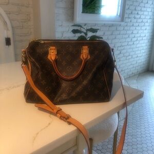 Louis Vuitton Brown and Tan Satchel with Monogram Design